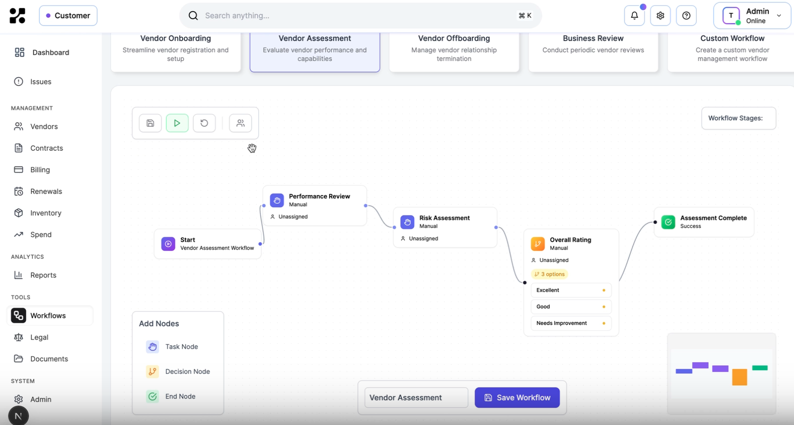 Kavlo workflow builder with vendor assessment nodes